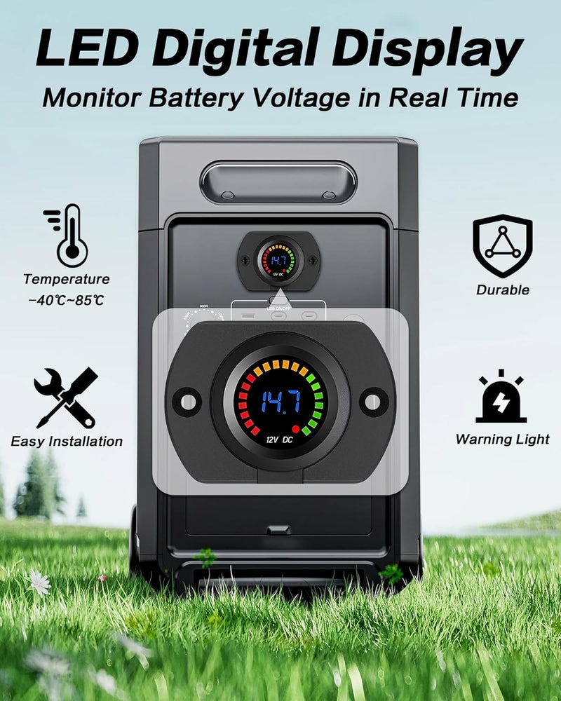 IZTOSS Digital Voltmeter, Waterproof 12V DC Voltmeter with LED Digital Display, Includes Mounting Plate and Wiring, Suitable for Boat, Car, Motorcycle, Truck, RV Accurate Voltage Monitoring - Image 2